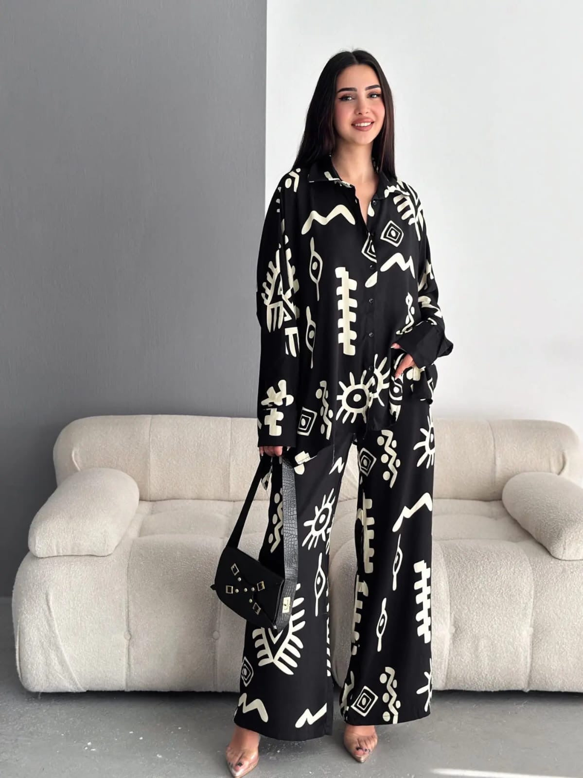 Abstract Print Black Co-ord Set