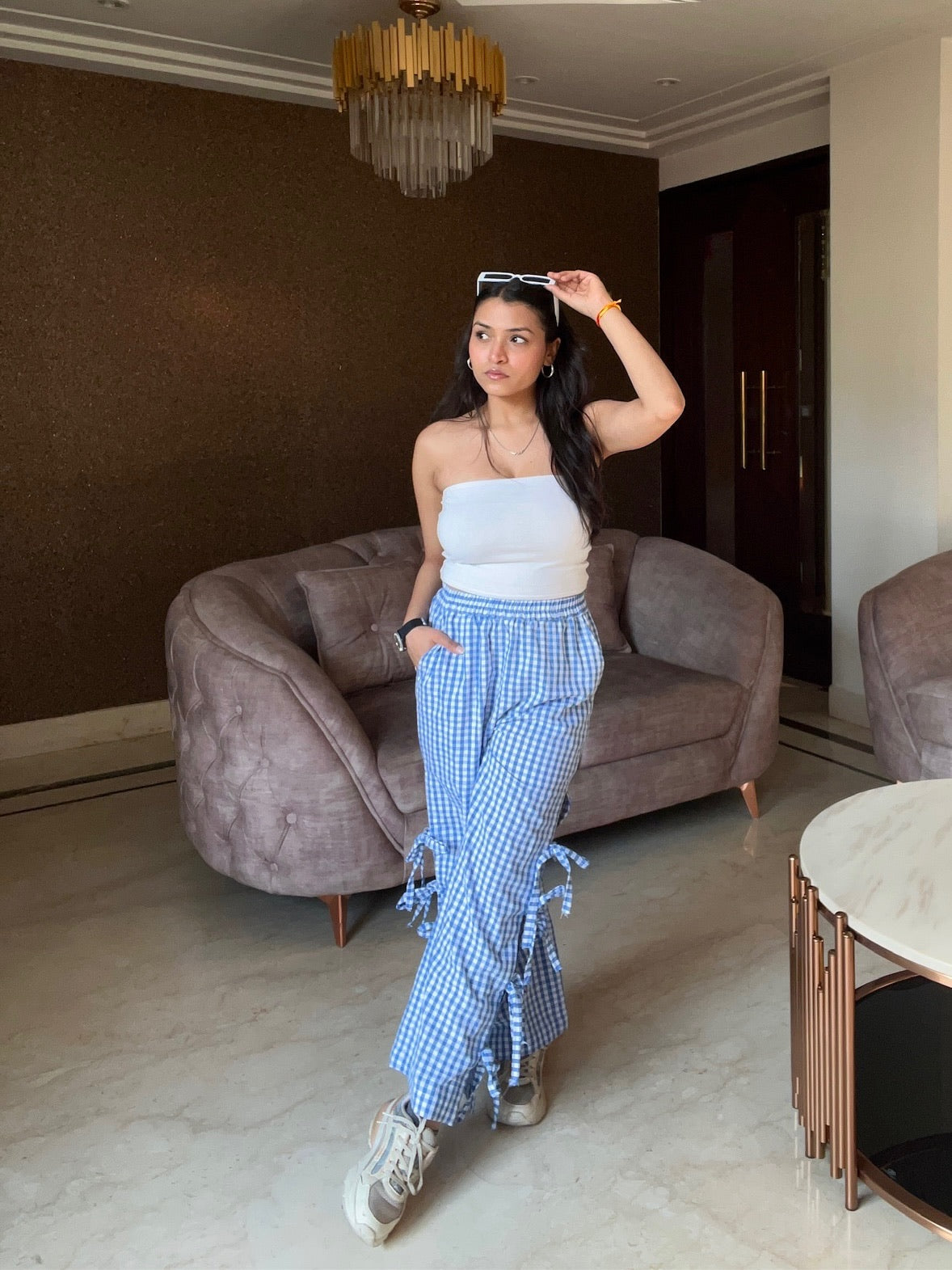 Gingham Knot Pants - Red