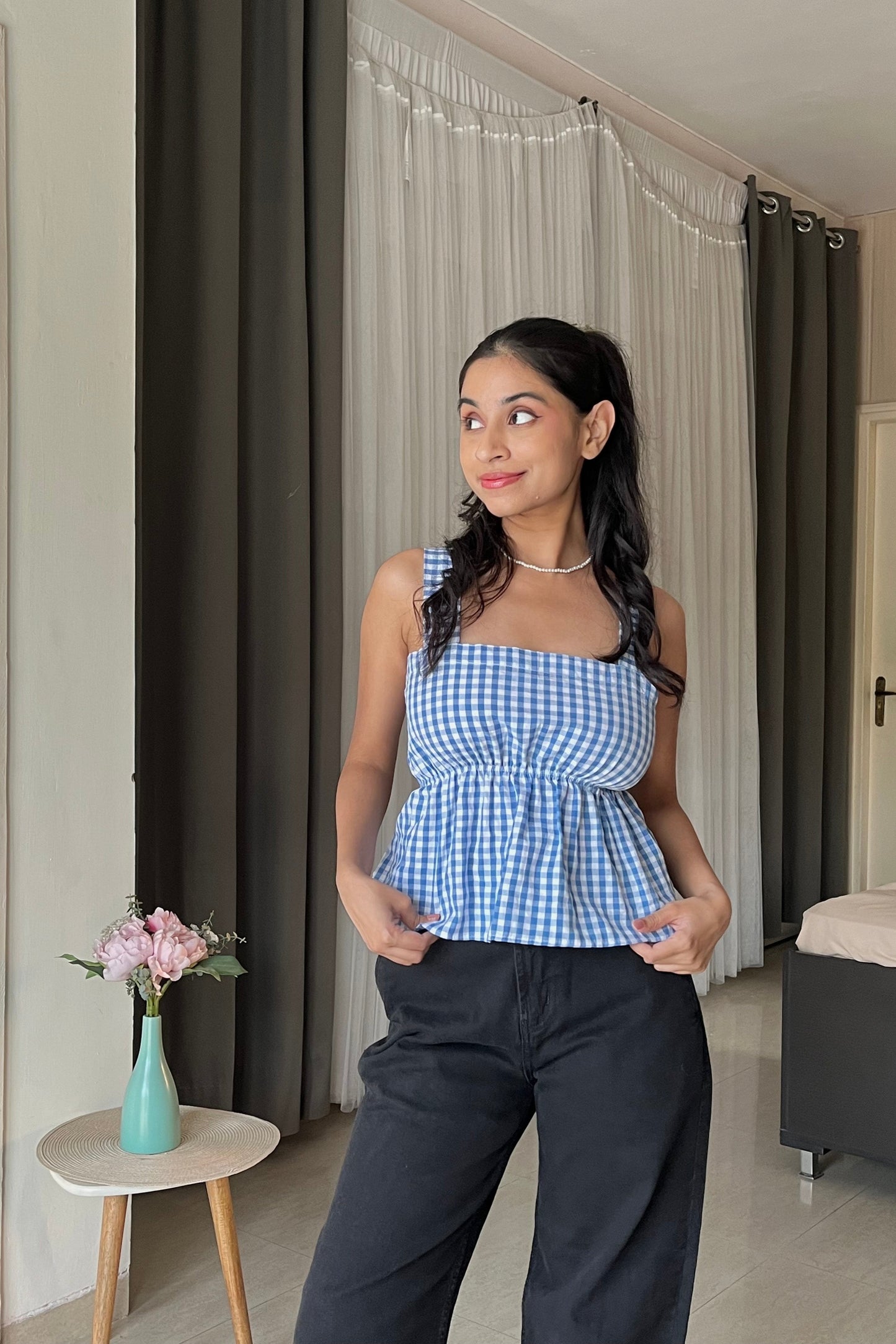 Knot Gingham Top - Blue