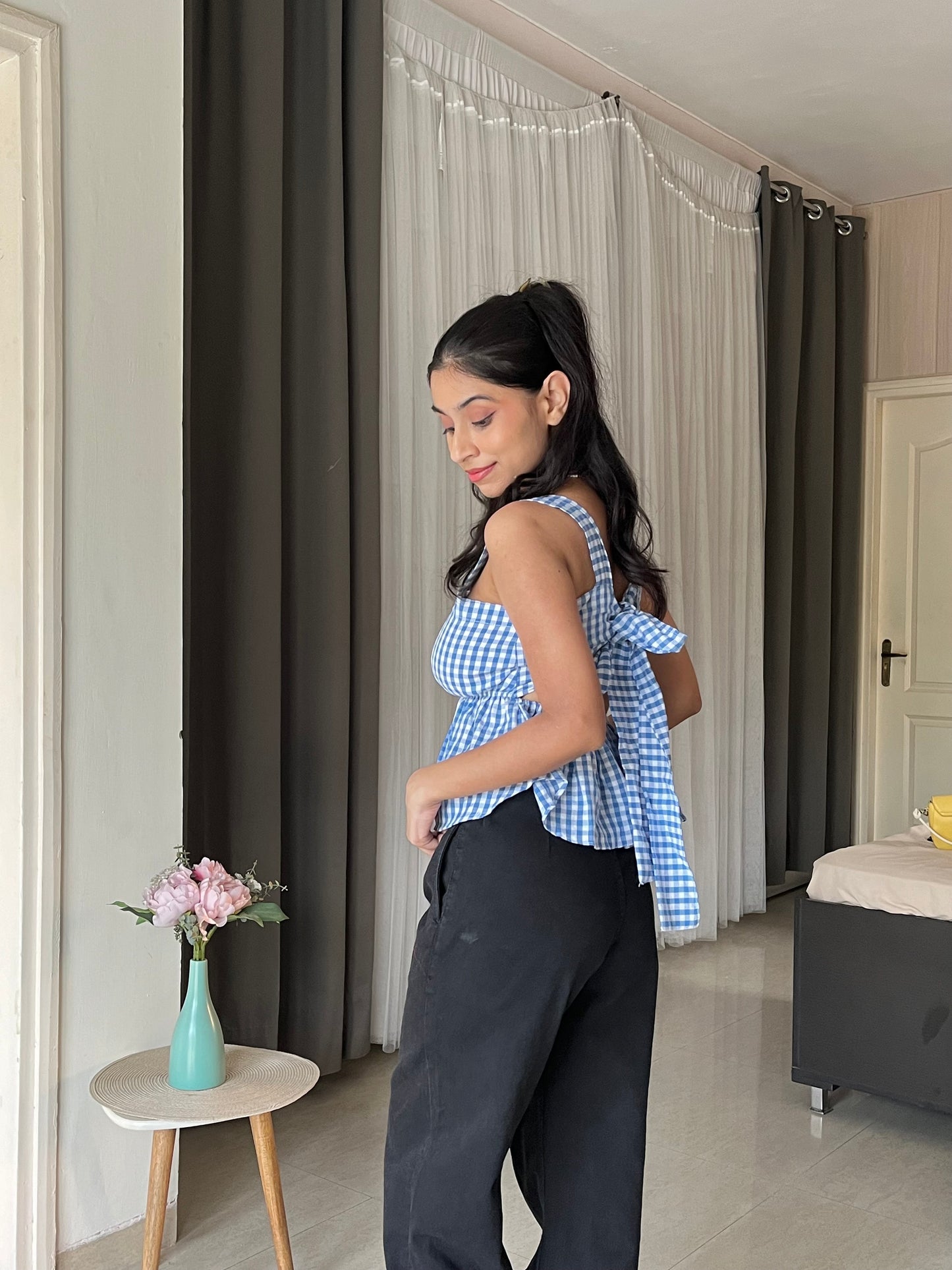 Knot Gingham Top - Blue