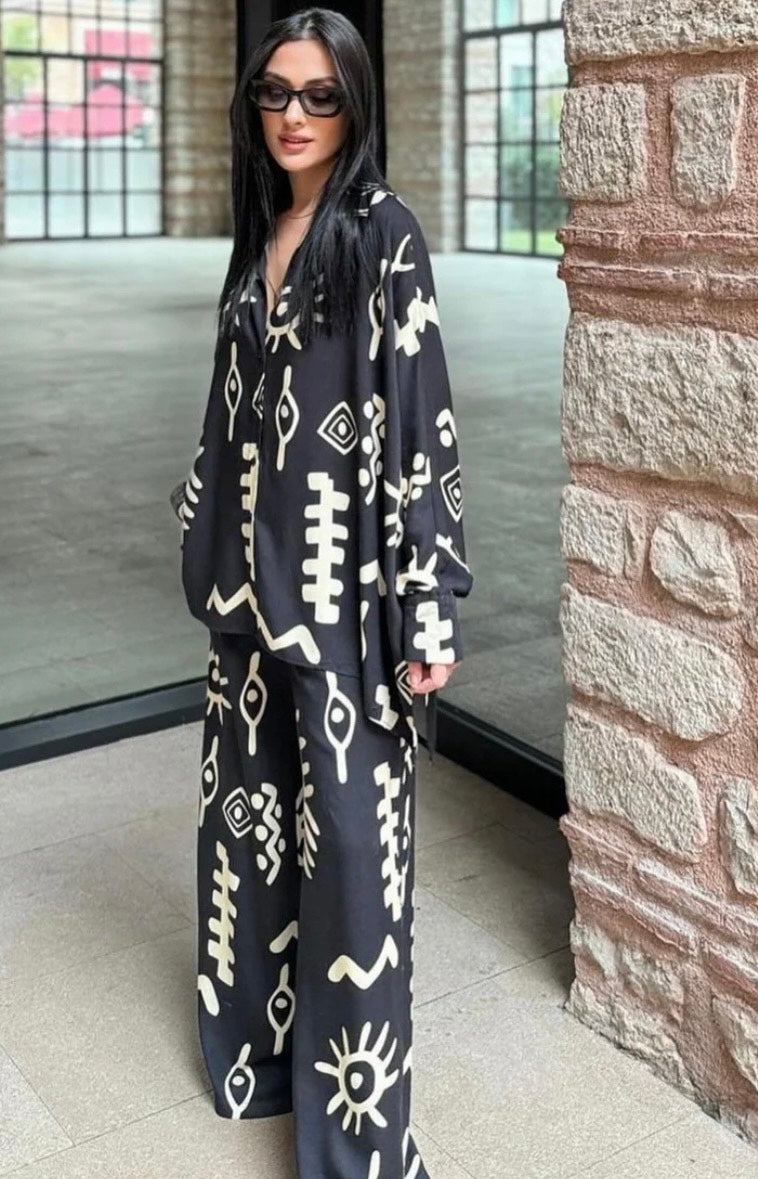 Abstract Print Black Co-ord Set
