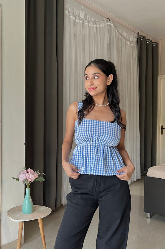 Knot Gingham Top - Blue