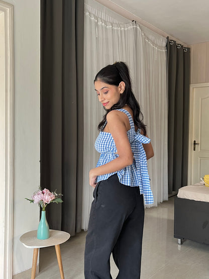 Knot Gingham Top - Blue