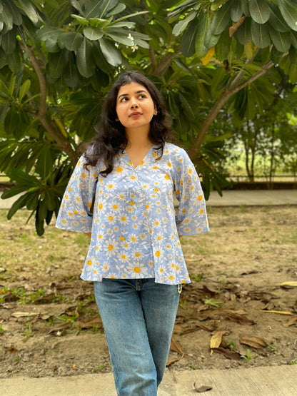 Floral Hug Top - Blue/Yellow