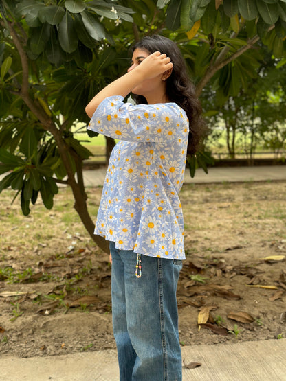 Floral Hug Top - Blue/Yellow