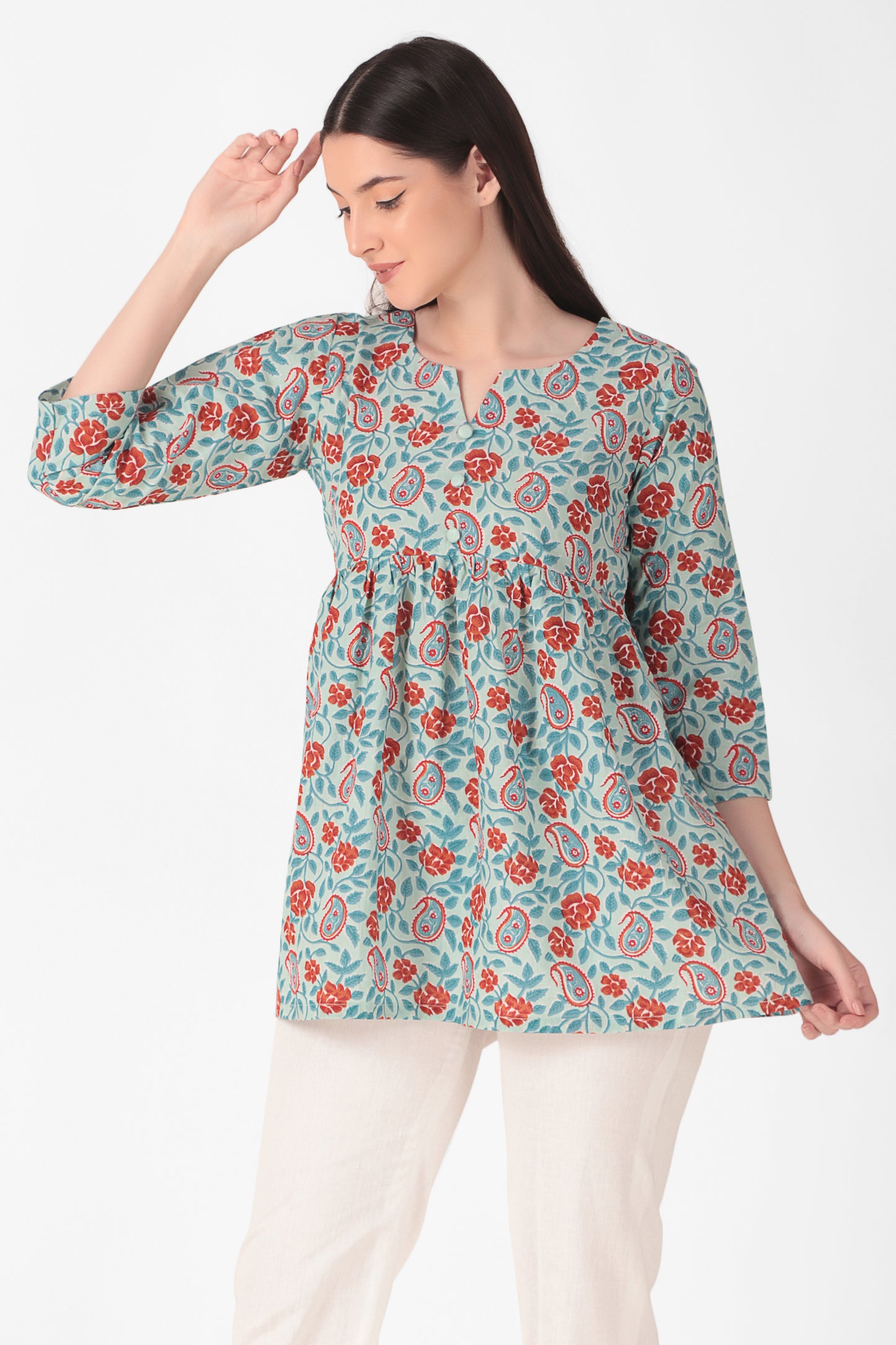 Floral Block Print Kurta Top