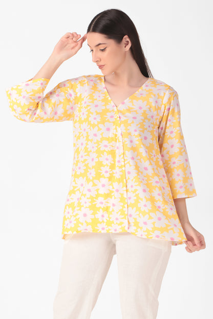 Floral Hug Top - Blue/Yellow