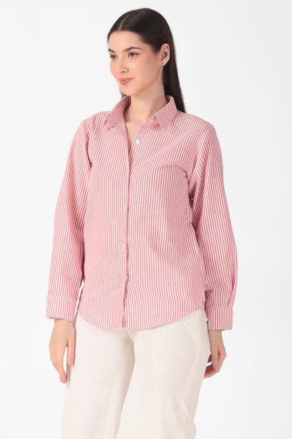 Seer Sucker Red Striped Shirt