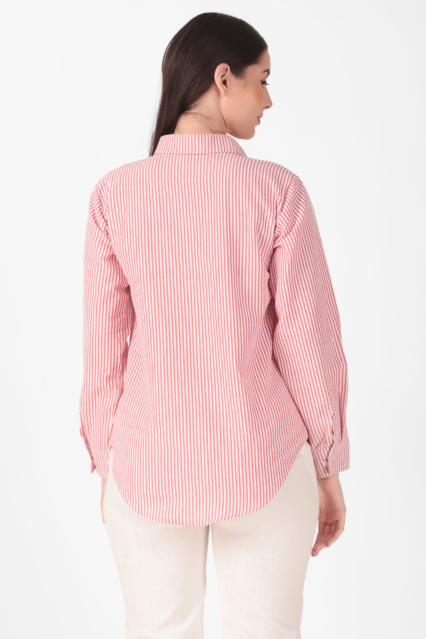 Seer Sucker Red Striped Shirt