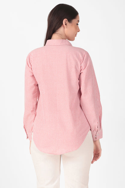 Seer Sucker Red Striped Shirt