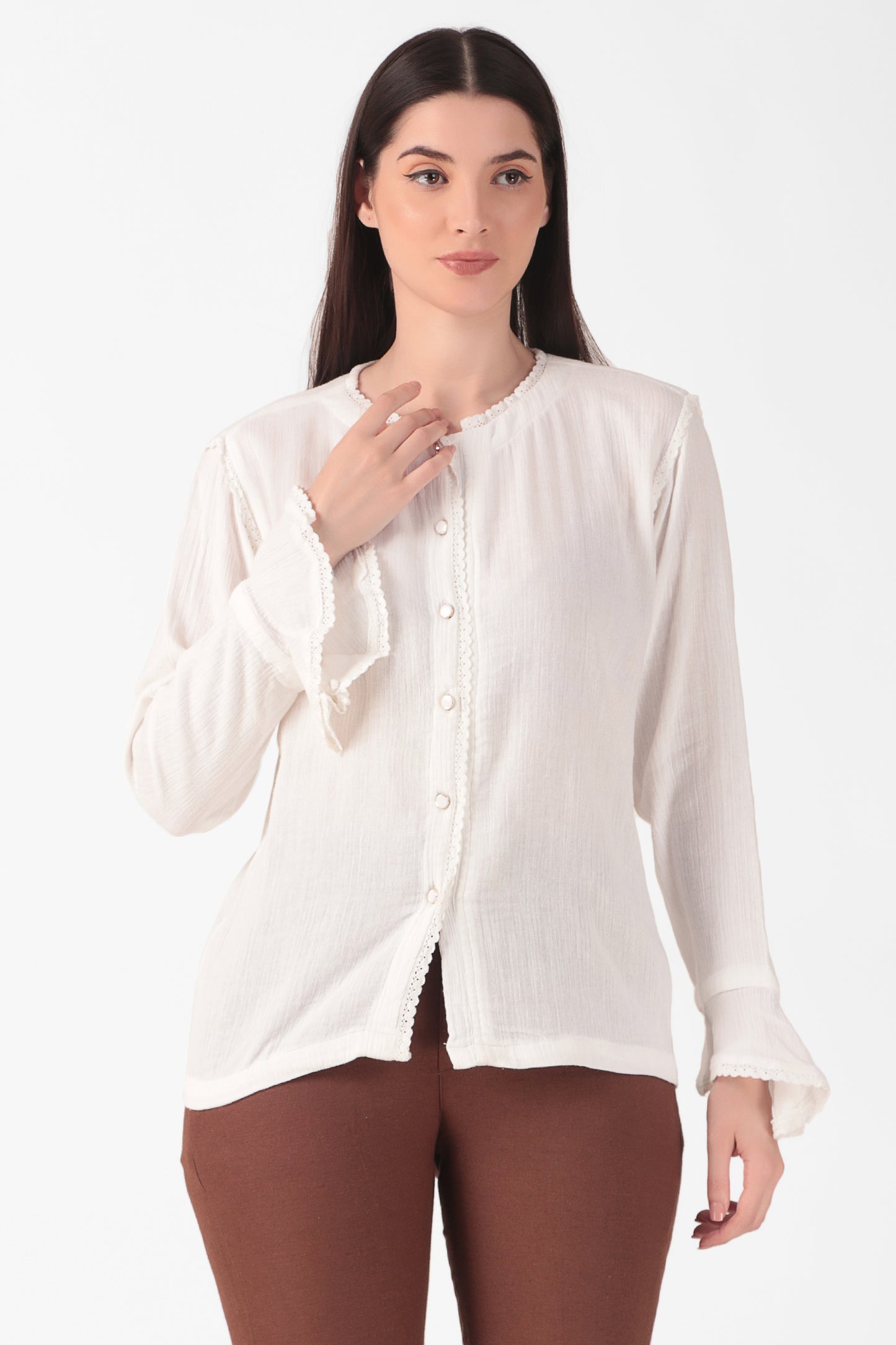 White Double Gauze Lace Top