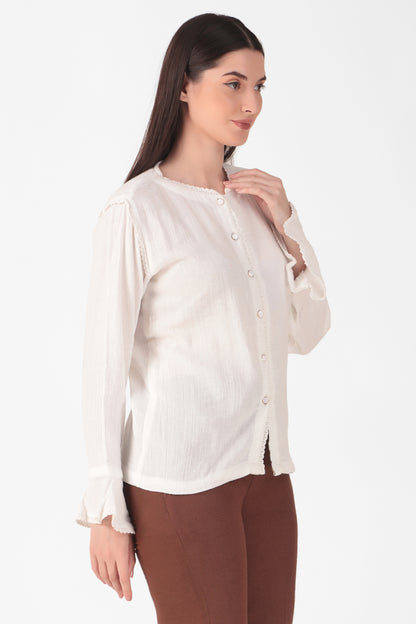 White Double Gauze Lace Top