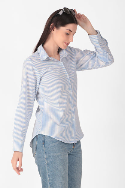 Seer Sucker Blue Striped Shirt