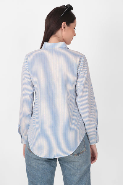 Seer Sucker Blue Striped Shirt