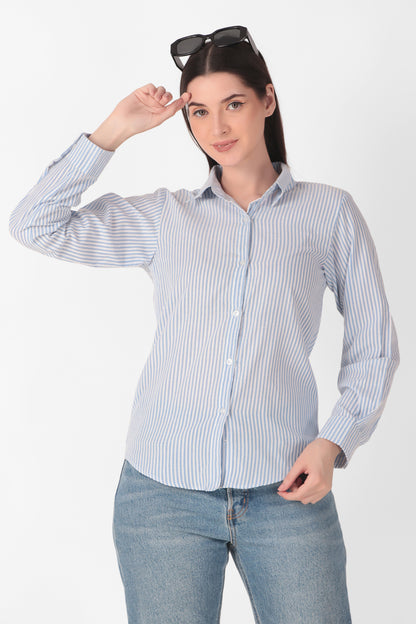 Seer Sucker Blue Striped Shirt