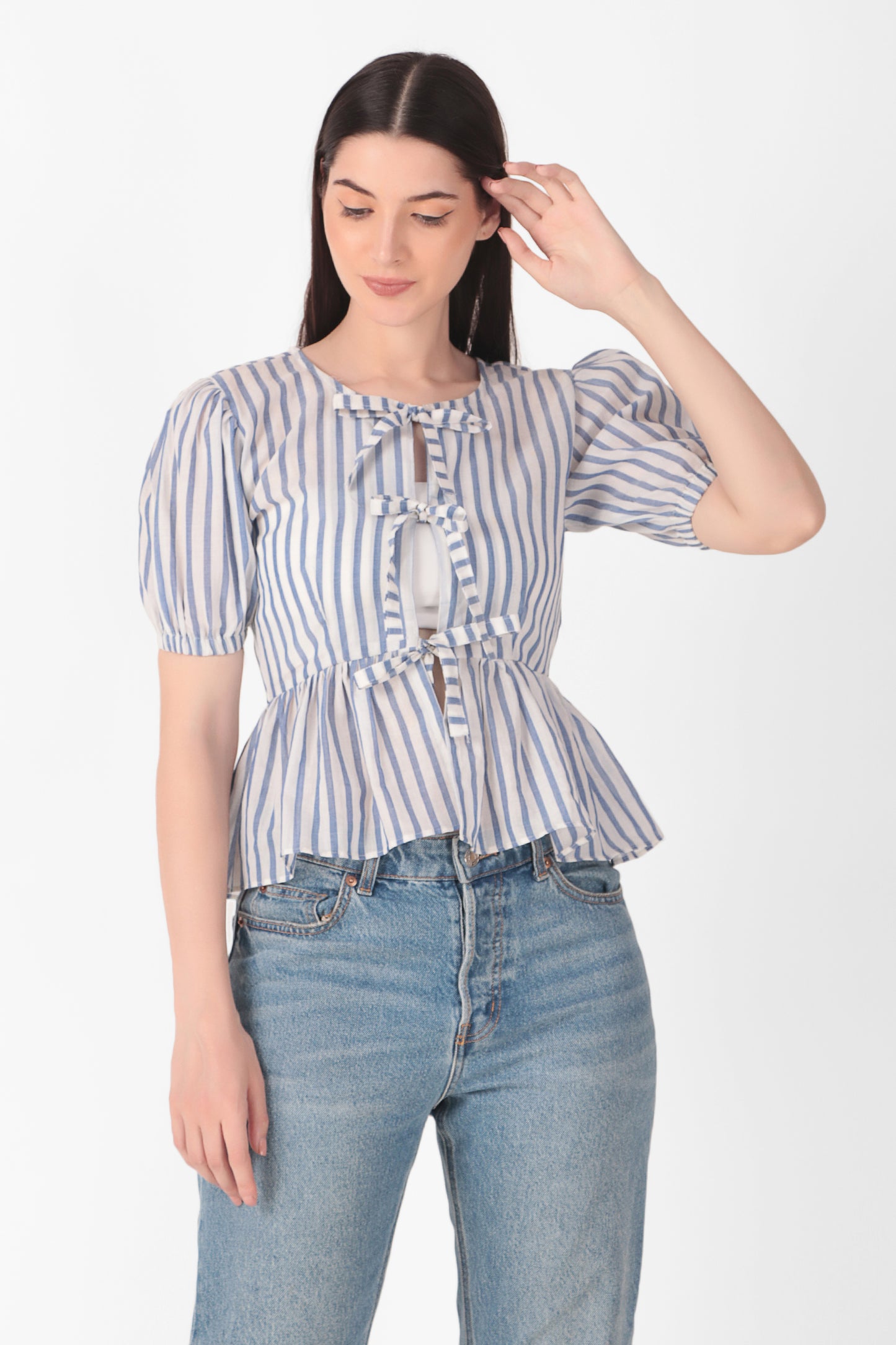 3 Knot Top - Blue Striped