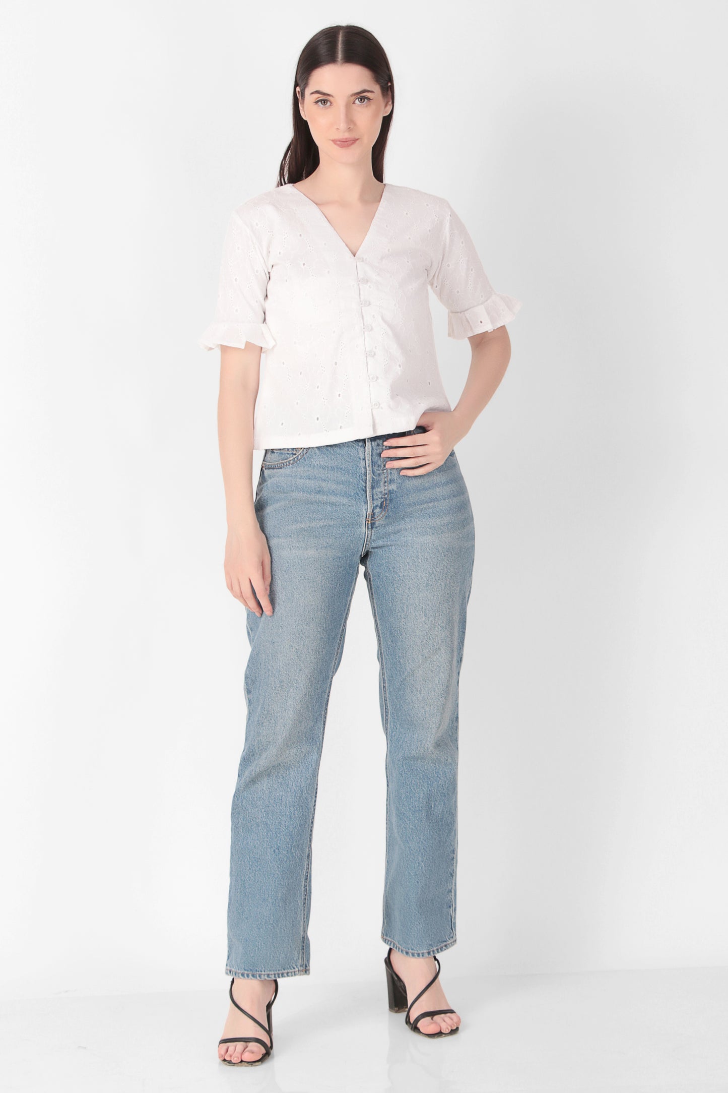 Hakoba White V-Neck Top