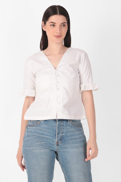 Hakoba White V-Neck Top