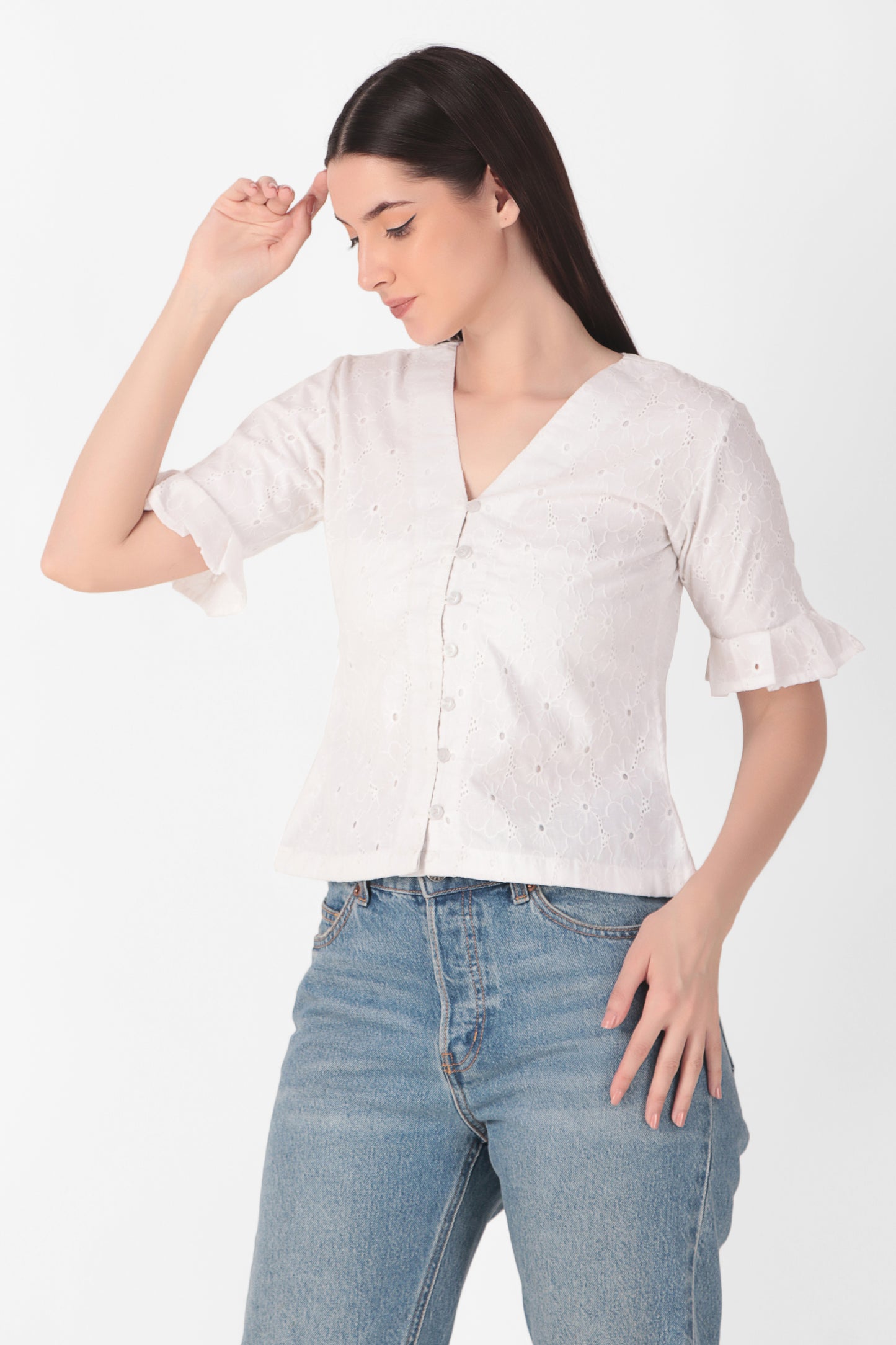 Hakoba White V-Neck Top