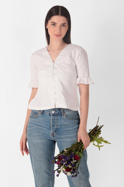 Hakoba White V-Neck Top