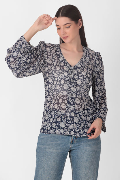 Blue Floral Georgette Top