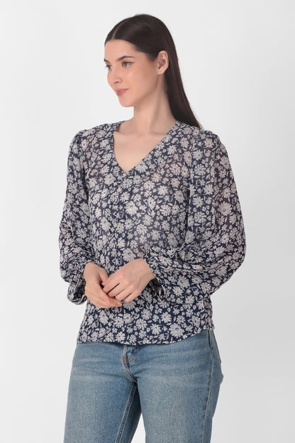 Blue Floral Georgette Top