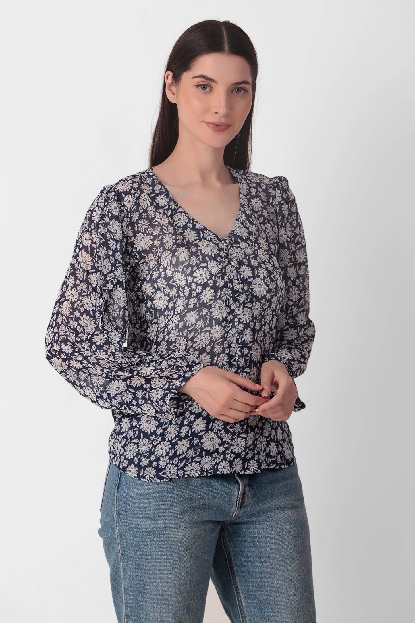 Blue Floral Georgette Top