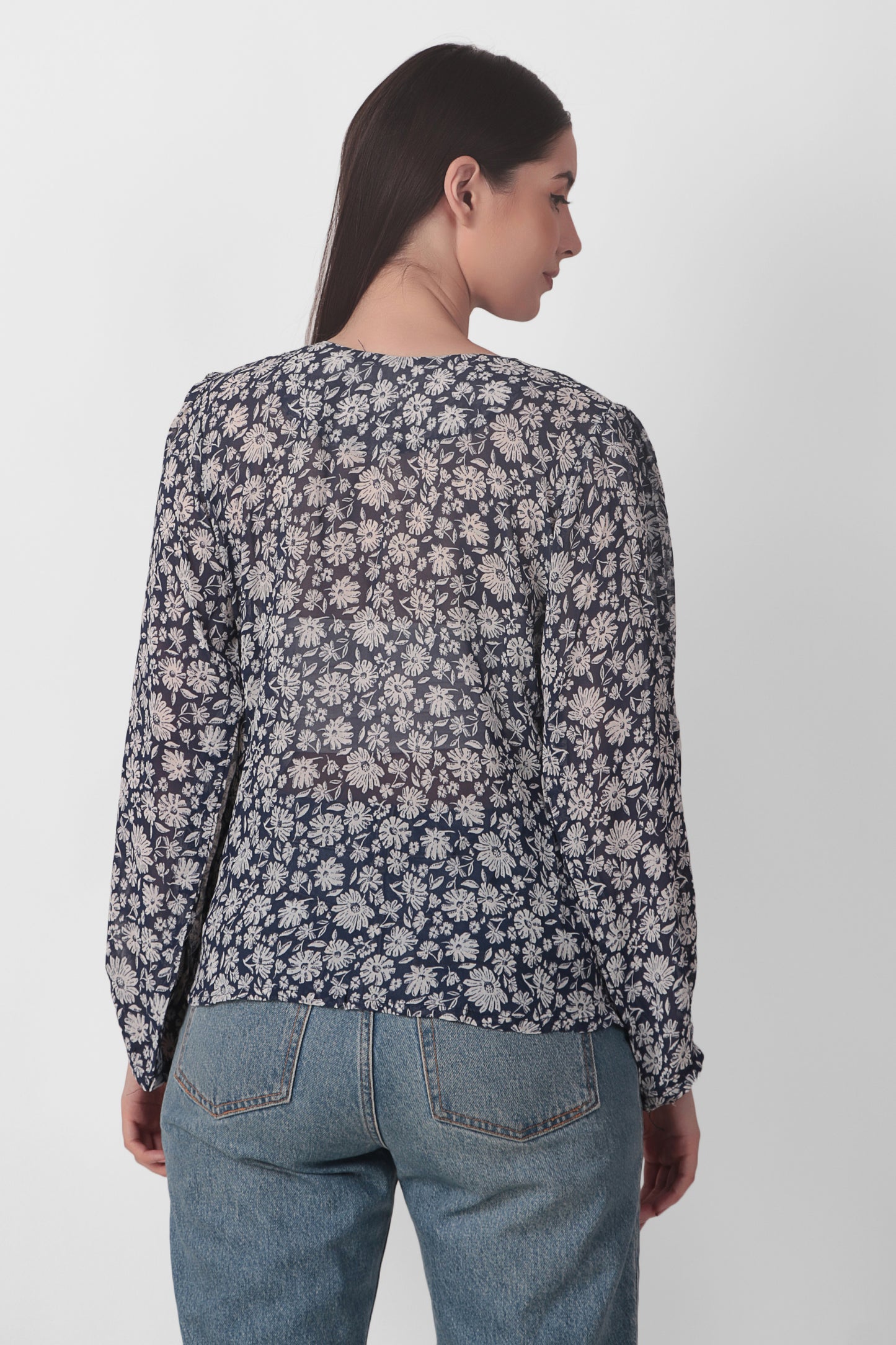 Blue Floral Georgette Top