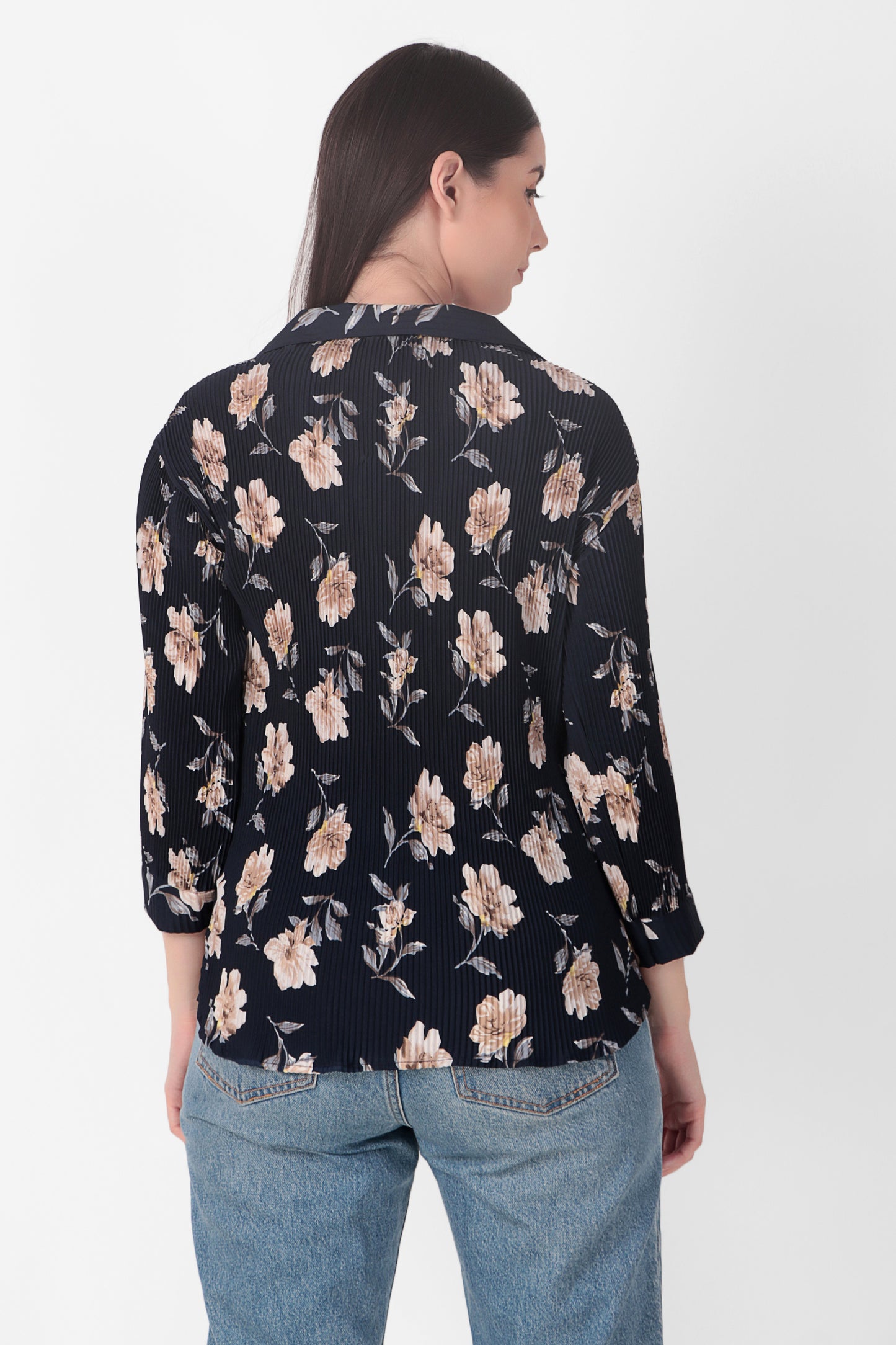 Floral Blue Crepe Crinkled Top