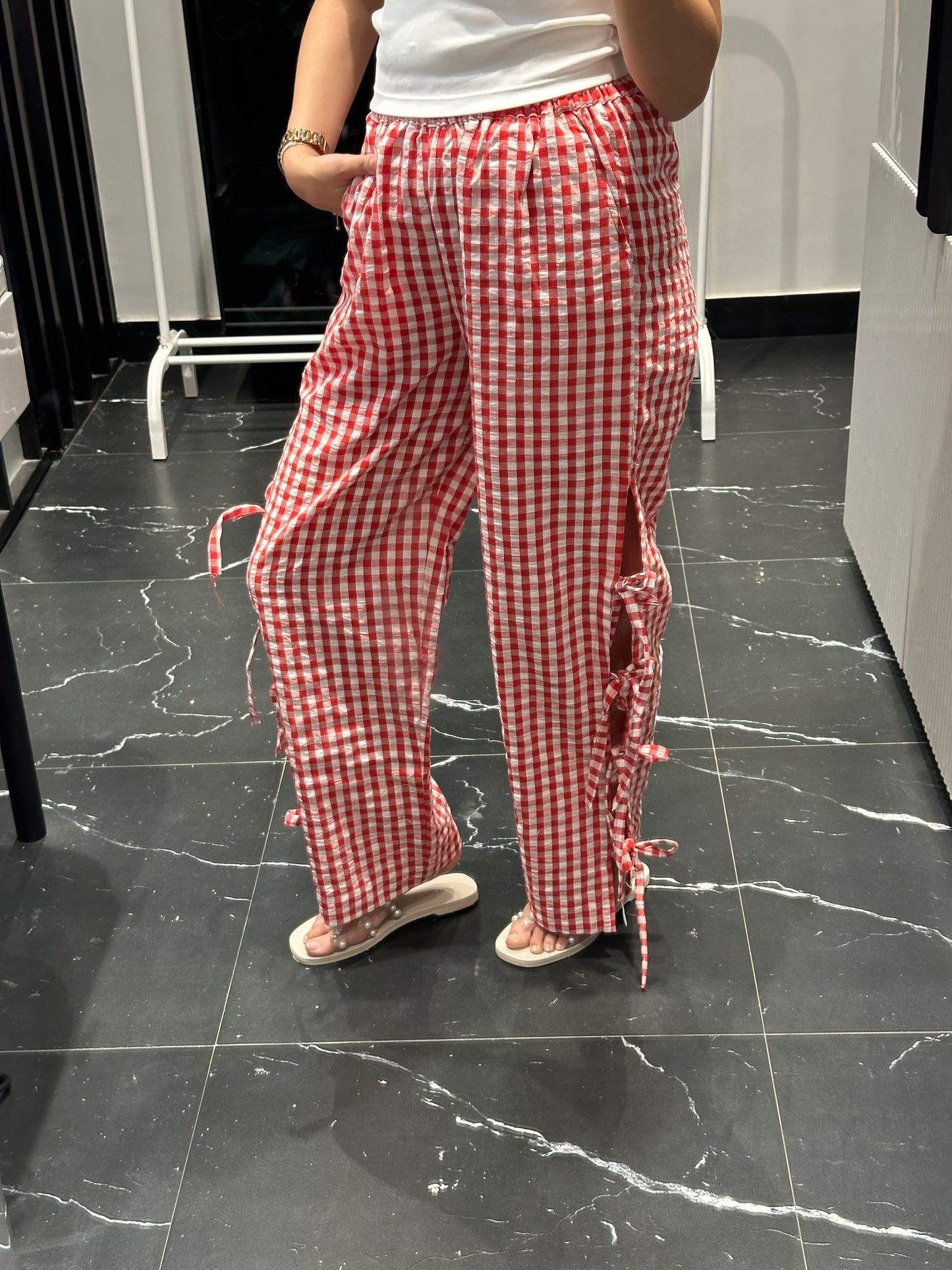 Gingham Knot Pants - Red