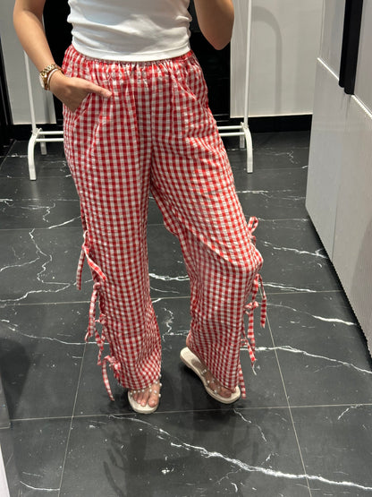 Gingham Knot Pants - Red