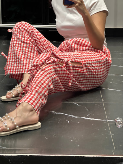 Gingham Knot Pants - Blue