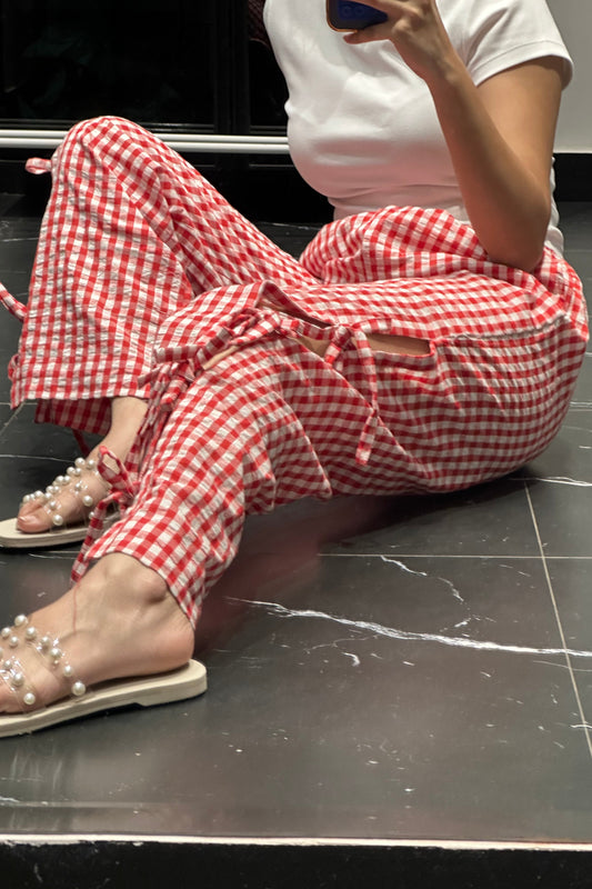 Gingham Knot Pants - Red