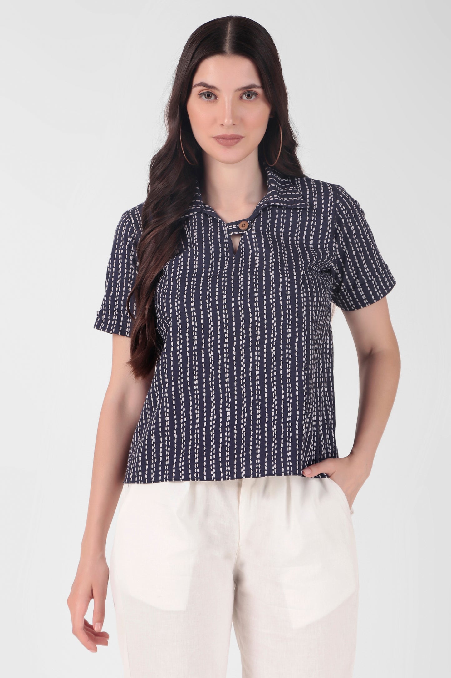 Chest Button Top - Indigo