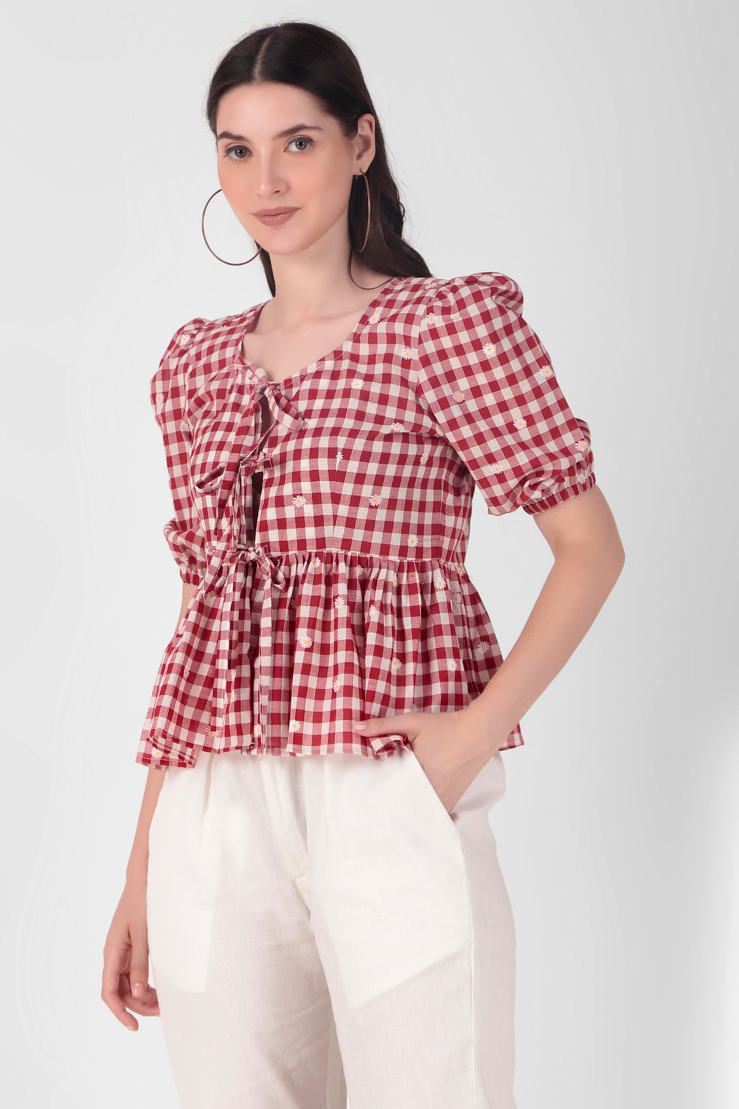 3 Knot Top - Red Checks