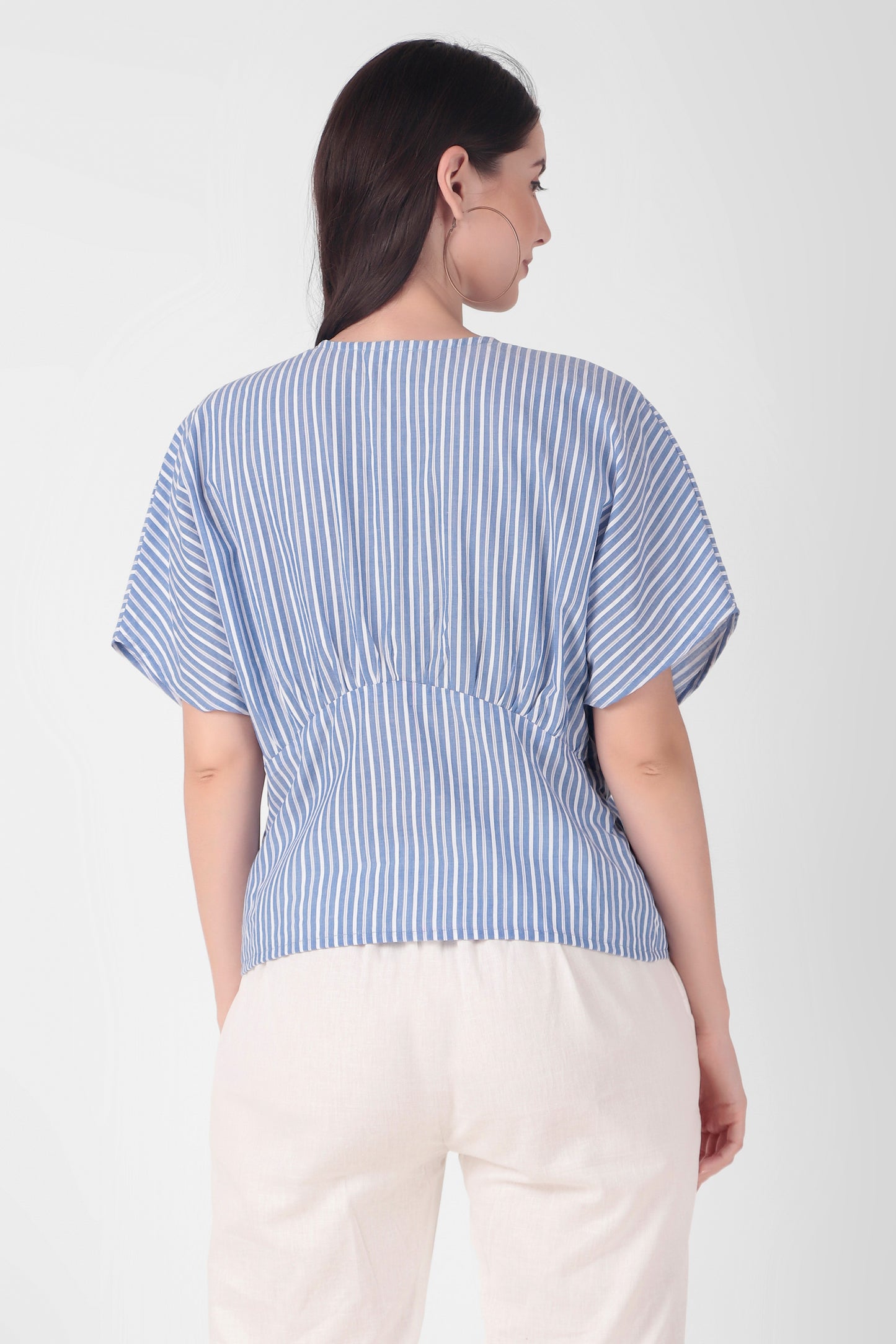 Blue Striped Extended Shoulder Top