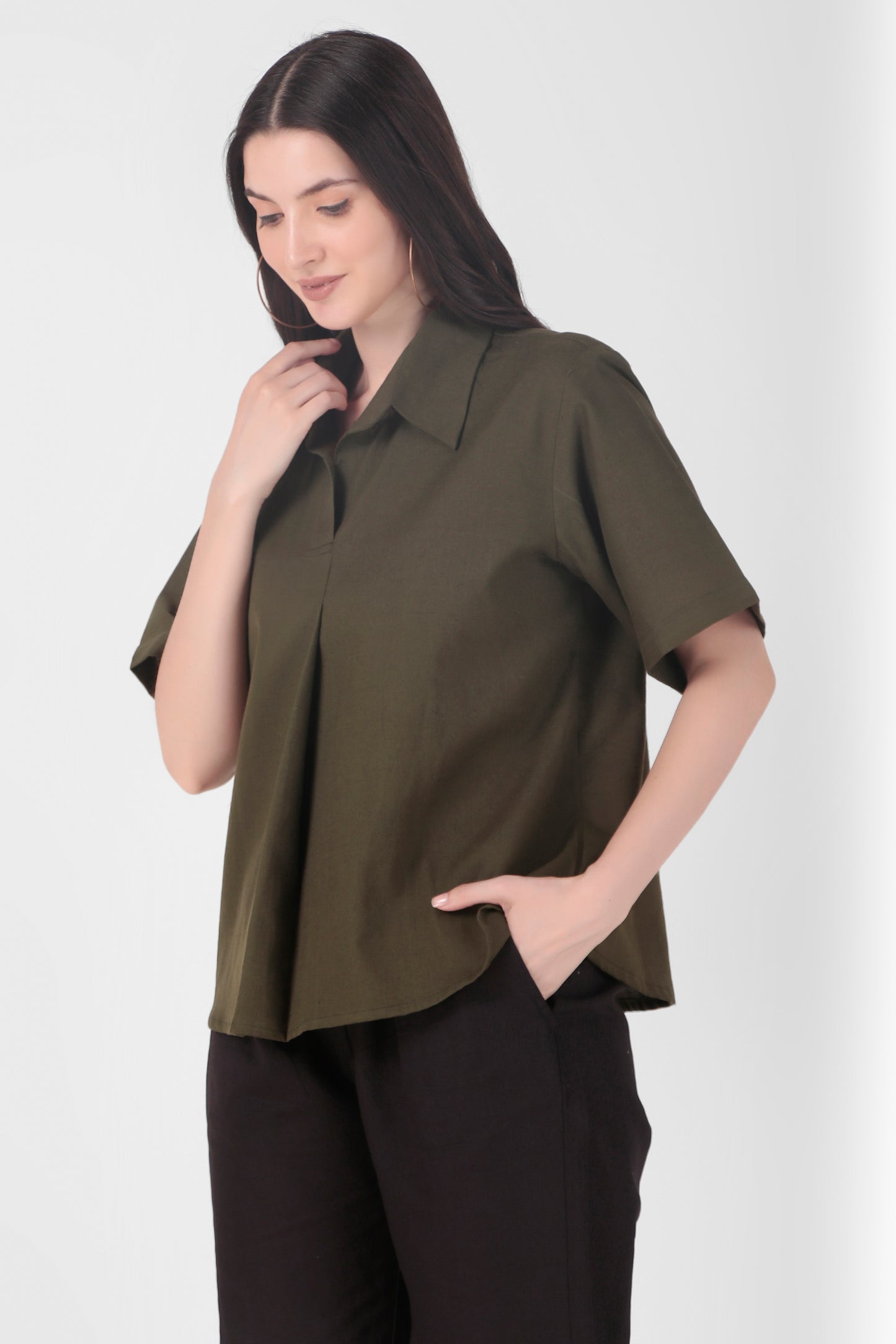 Box Pleat Top - Olive