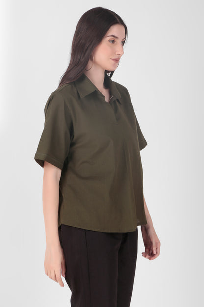 Box Pleat Top - Olive