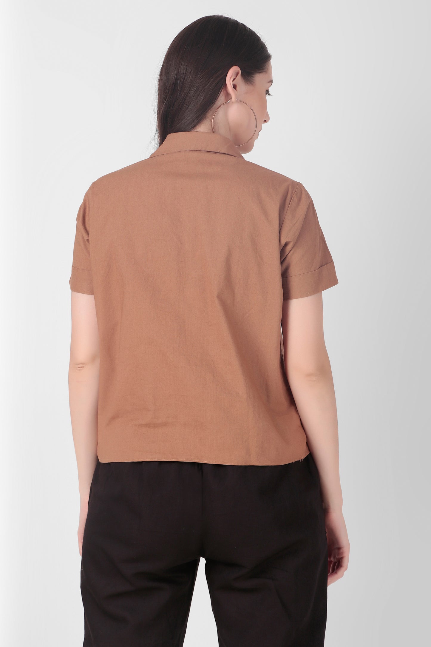 Chest Button Top - Indigo/Brown