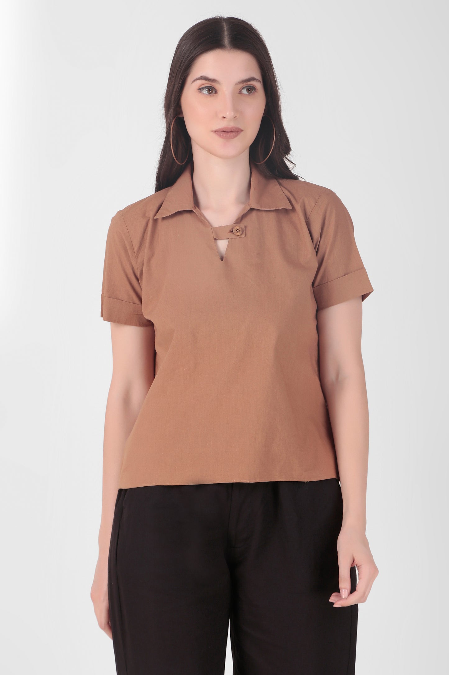 Chest Button Top - Brown