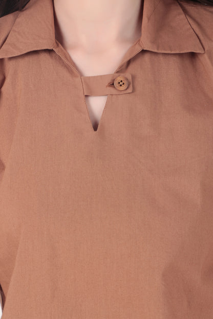 Chest Button Top - Indigo/Brown