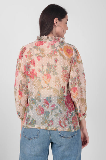 Floral Print Button Closure Georgette Top