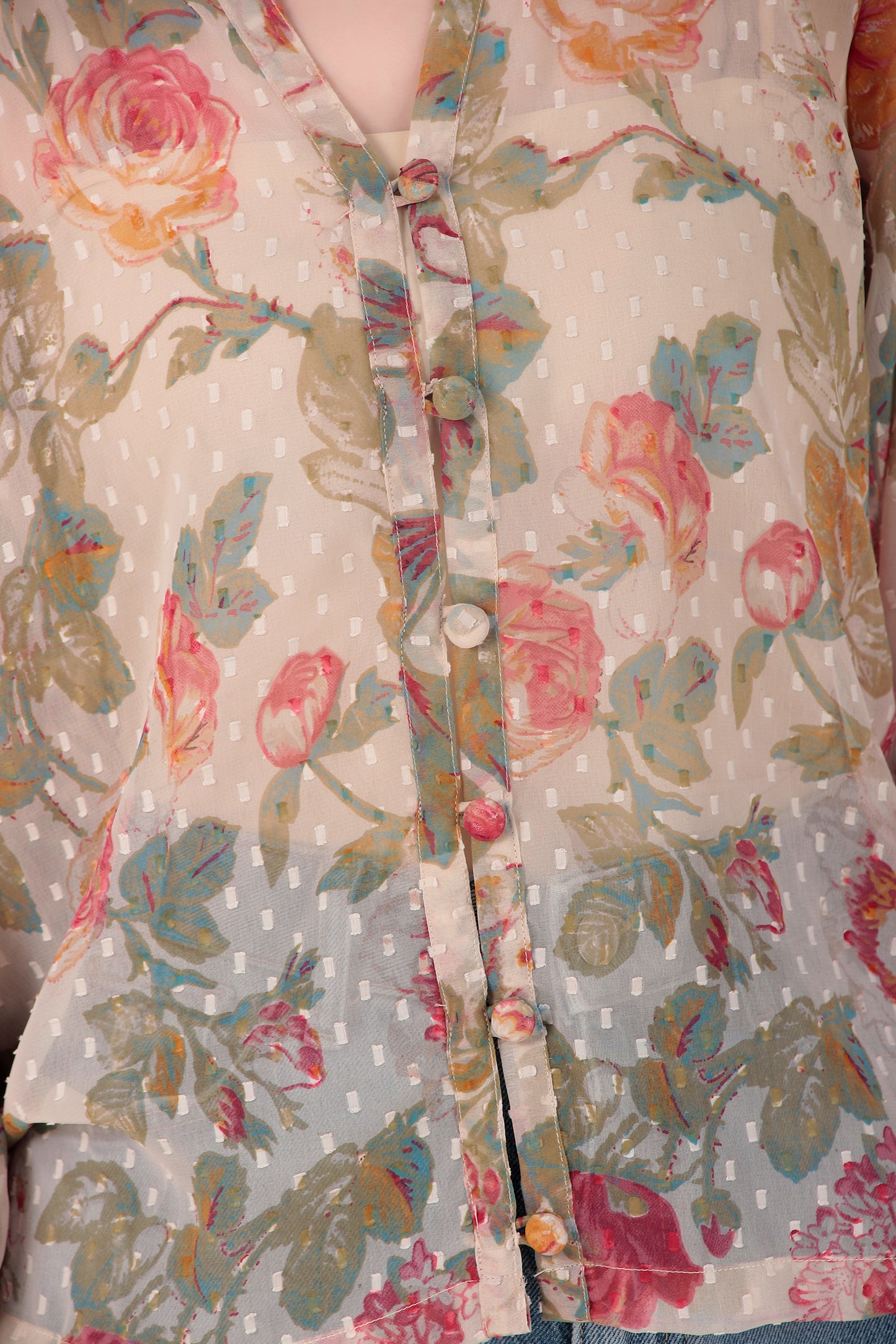 Floral Print Button Closure Georgette Top