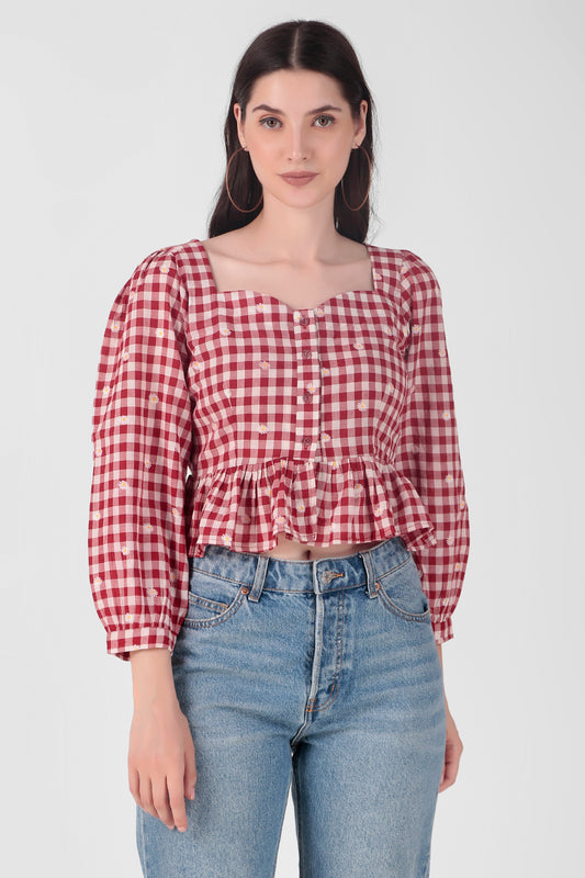 Red Checks Crop Top