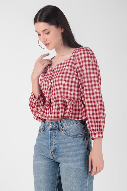 Red Checks Crop Top