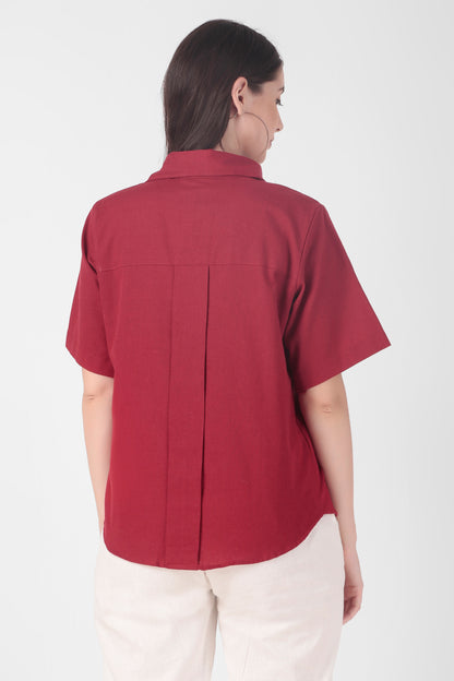 Box Pleat Top - Red/Olive