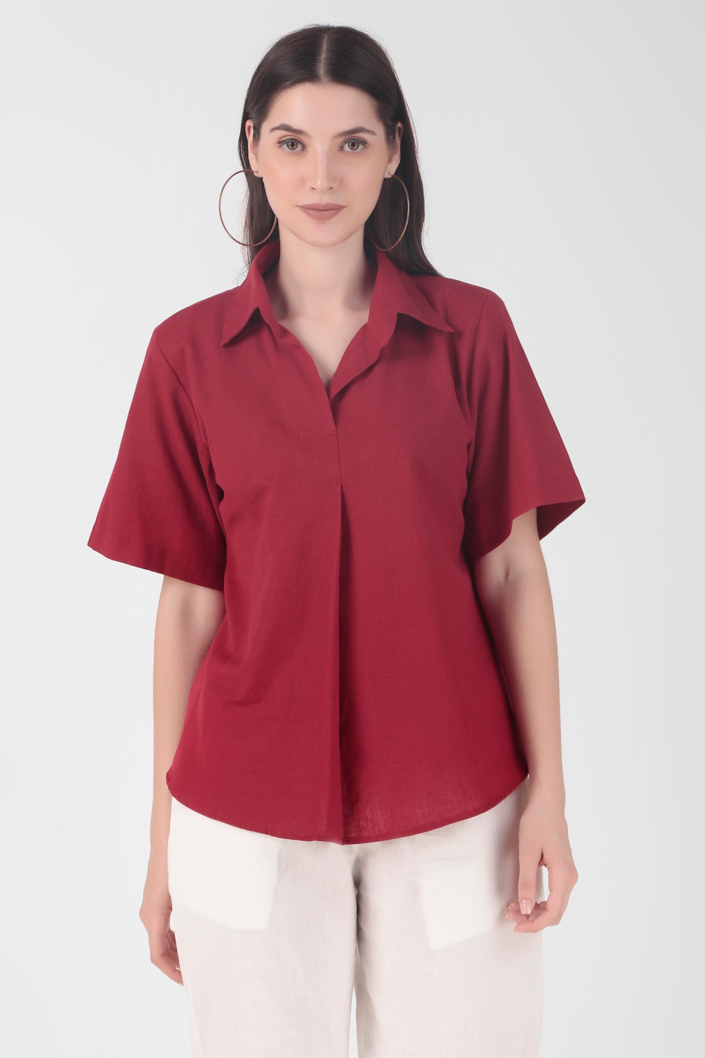 Box Pleat Top - Red/Olive