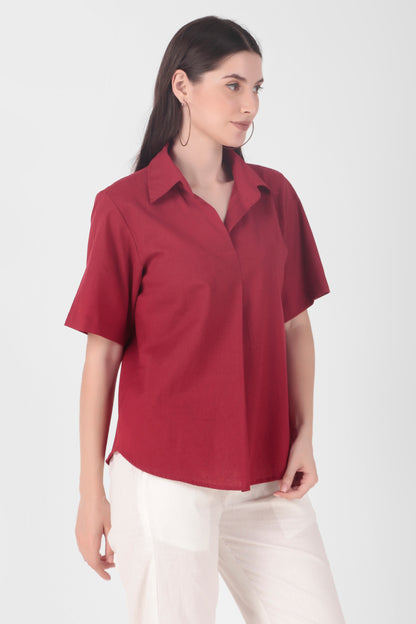 Box Pleat Top - Red/Olive